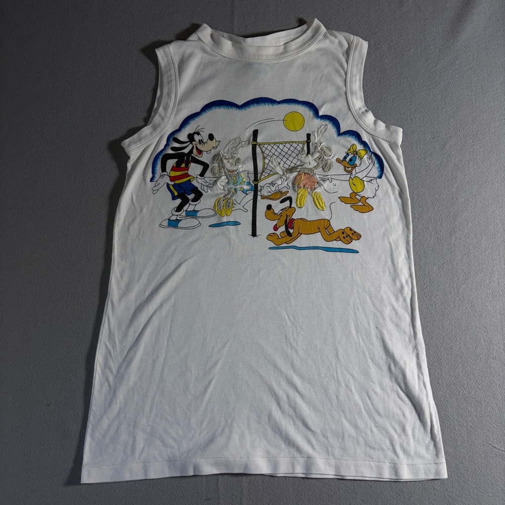 Vintage Sunday Comics Disney Volleyball Tank Top White Mens Large Goofy Mickey L